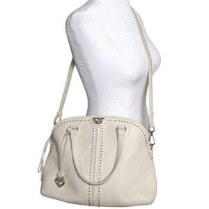Brighton Jolene Cream Bone Leather Domed Satchel Studded Crossbody Bag
